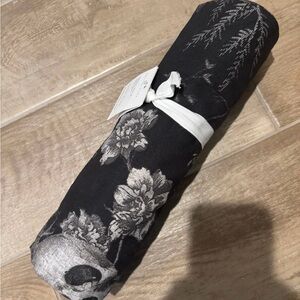 Skull Toile Organic Cotton Table Throw Tablecloth Black Base Pottery Barn Spooky